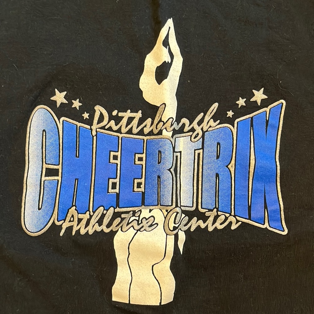 Vintage 2005 Cheertrix t shirt, size M, black with cheerleader pulling scorp
